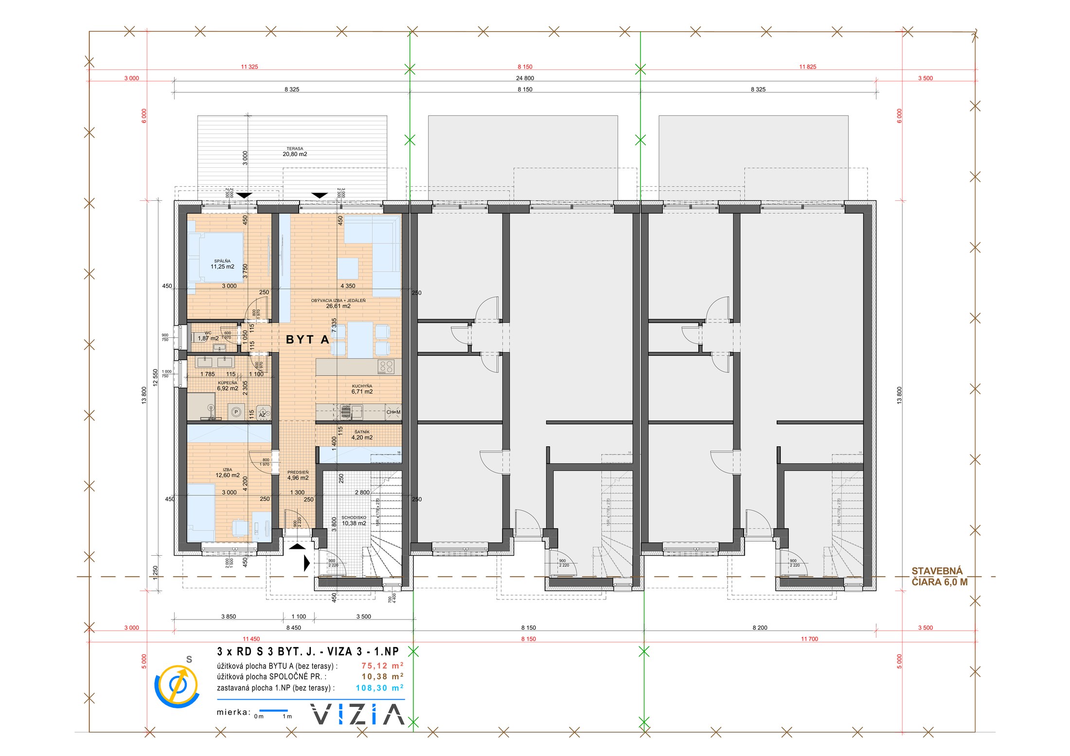 Viza — 3-izbový byt na prízemí – Pôdorys – Byt na prízemí (75,12 m²)