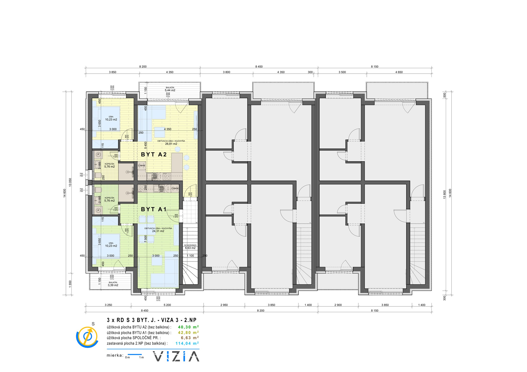 Viza — byt A1 na poschodí – Pôdorys – Byt A1 – poschodie (42,80 m²)