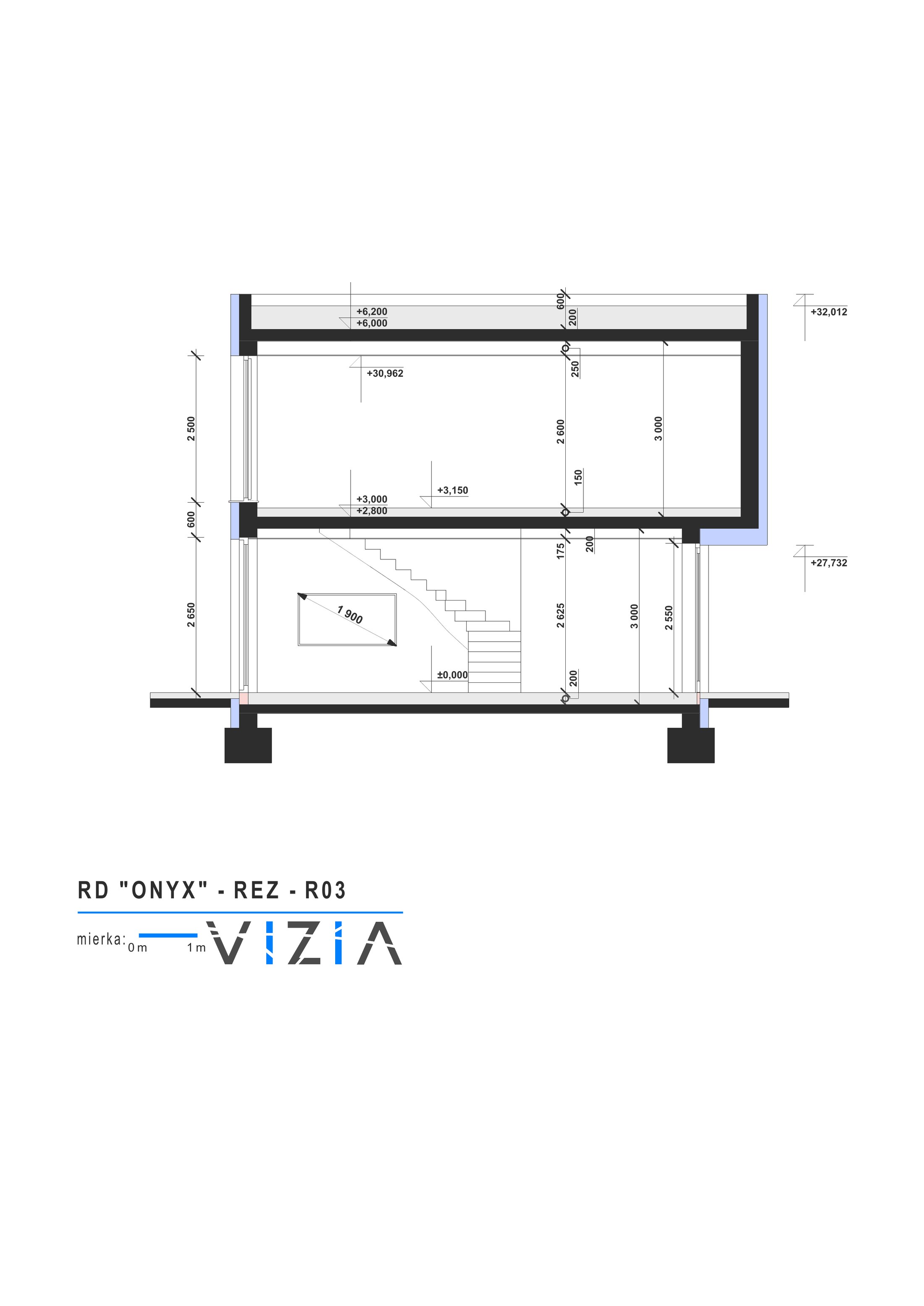 Rodinný dom Onyx – Pôdorys – Rez budovou