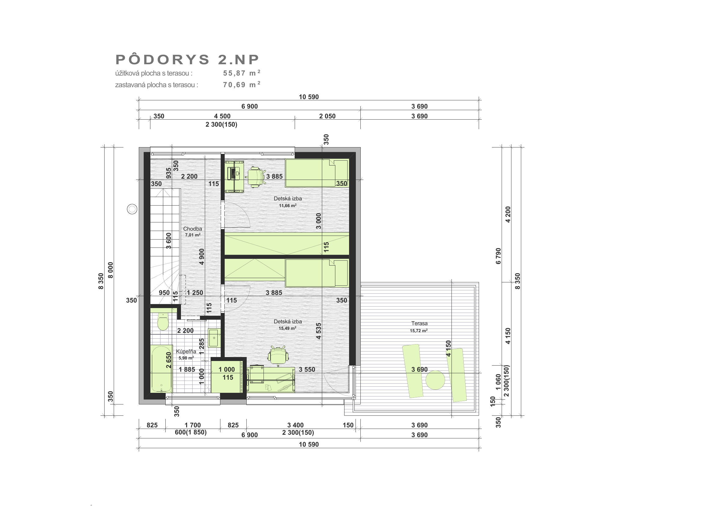 Rodinný dom – poschodový 1 – Pôdorys – 2. NP – poschodie